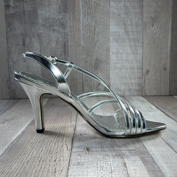 Jacqueline Ferrar Women's Strappy Ankle Strap Sandals High Heels Silver Size 7.5 - Picture 8 of 13